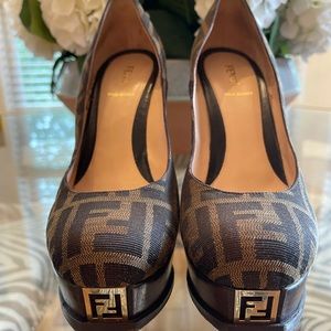 Authentic Fendi Jaquard Zucca Platform Heels 40